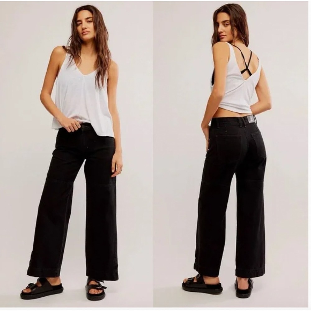 We The Free Black Wide-Leg Ankle Crop Jeans
